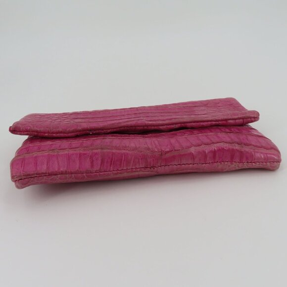 Jamah Barbi Pink Crocodile Leather Suede Lining Chain Strap Wristlet Handbag Bag - Picture 14 of 16